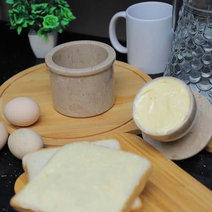 Marble Butter Keeper - Butter Crock - Round Butter Dish With Lid - French Butter Crock - Butter Keepers to Leave on Counter - Perfect Breakfast Companion with Classical Look (Virona)