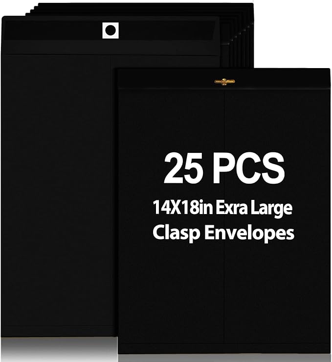 25 Pcs Clasp Envelope 14 x 18 Inch Large Manilla Envelopes with Clasp Closure for Mailing Thick Documents Home, Business, Legal or School Office Storing(Black)