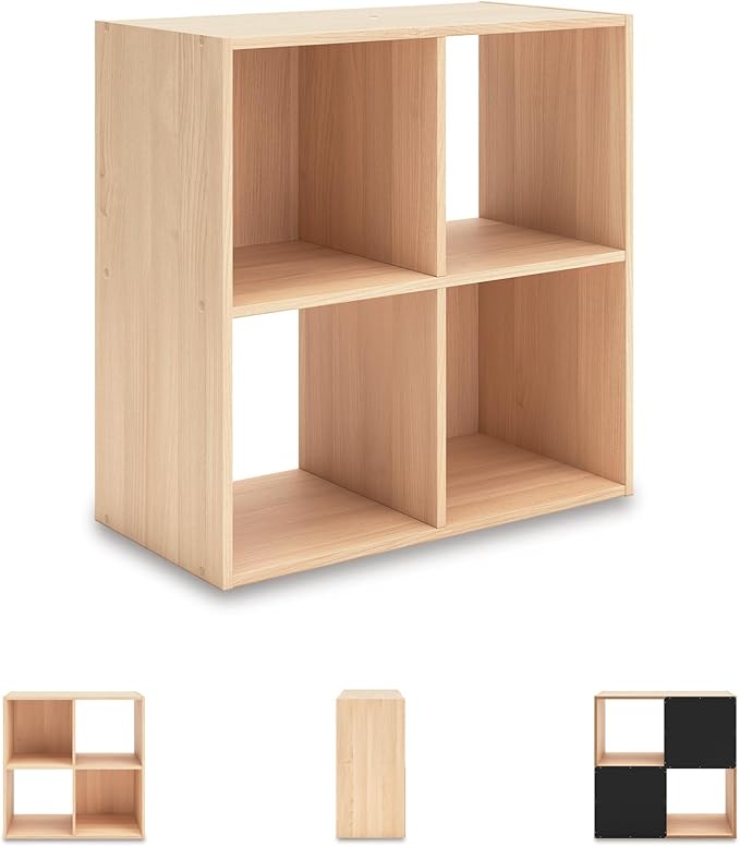 Signature Design by Ashley Piperton Contemporary 4 Cube Organizer for Storage, Fits 10.5" x 10.5" x 11" H Storage Bins, Wood, 23.82" Tall, Light Brown