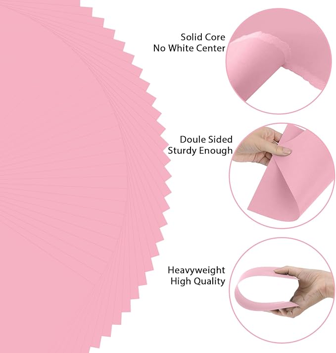 OcePor 100 Sheets Pinks Valentine's Day Cardstock Paper, Colored Printer Paper 8.5 x 11, Card Stock Thick Construction for Craft,Scrapbook,Office Printing, Invitations, Certificates,92 lb/250gsm