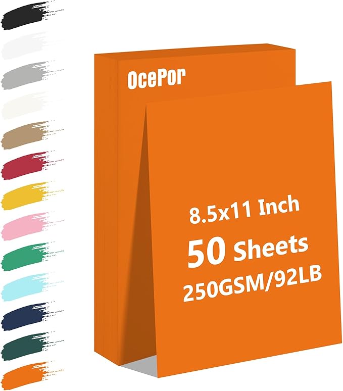 OcePor 50 Sheets Orange Cardstock Paper, Colored Printer Paper 8.5 x 11, Thick Construction for Cards Making, Scrapbook,Office Printing, Invitations, Certificates,DIY Crafting 92 lb/250gsm