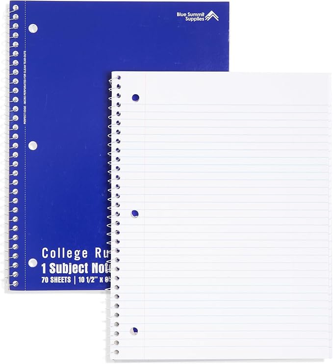 Blue Summit Blue Spiral Notebooks Bulk, One Subject Spiral Notebook College Ruled, Perforated Notebook, 8 x 10.5 for Work and School, Paper, College Ruled, Bulk 48 Pack