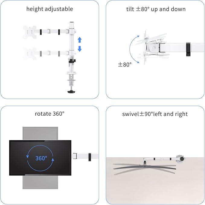 Suptek Single Monitor Arm Desk Mount Fully Adjustable Monitor Stand for 1 / One Screen up to 13" to 32" Extra Tall 15.75 inch Pole,VESA 75x75mm or 100x100mm,White (MD9421W)