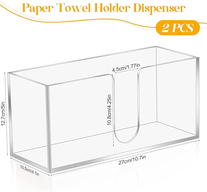 2Pack Acrylic Countertop Paper Towel Dispenser, Folded Paper Towel Dispenser Clear Trifold Napkin Holder, Suitable for Z-fold, C-fold or MultiFold Trifold Paper Towels for Bathroom Toilet and Kitchen