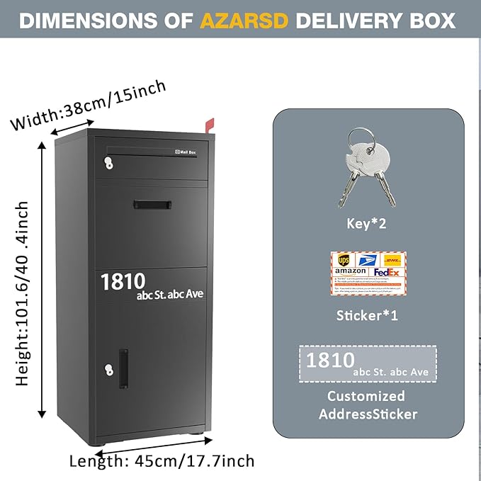 Package Delivery Boxes for Outside, Large Parcel Drop Boxes with Lock, Customize Address Stickers Package Drop Boxes for Outside is Waterproof,Package Delivery Box for Porch (Black,40"*17.7"*15 in)
