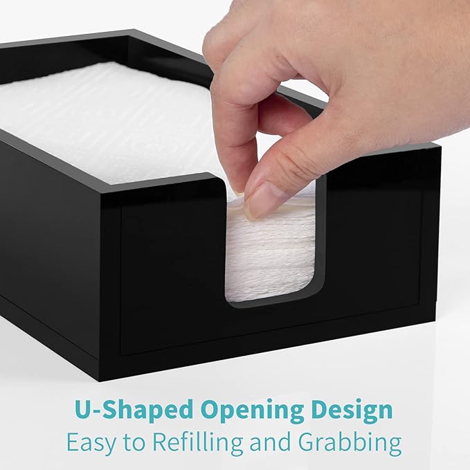 HIIMIEI Acrylic Napkin Holder for Bathroom, Black Acrylic Guest Towel Holder, Bathroom Napkins Guest Disposable Holder, Hand Towel Tray for Kitchen, Parties, Weddings, Party, Hotel, Restaurant(Black)