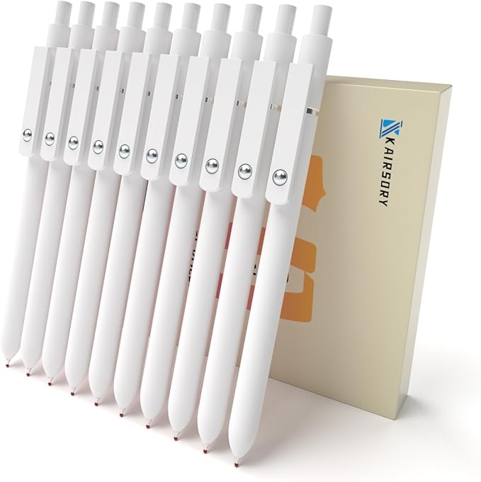 Retractable Gel Pens,0.5mm fine point pen, smooth writing nursing pens,stationary for women,Cute Office and School Supplies for Women Teacher Students(10 Pcs Black Ink-White pen)