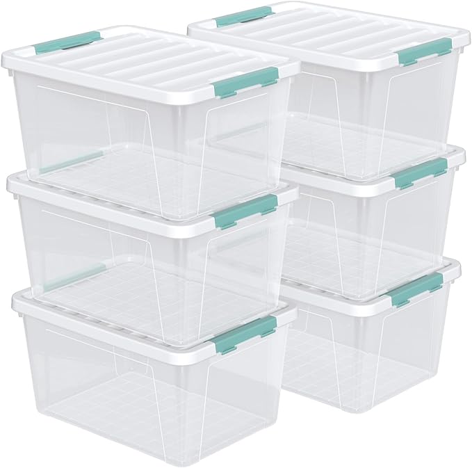 Gainhope 6 Pack 35 L Clear Plastic Storage Bin, Latch Storage Box with Lid