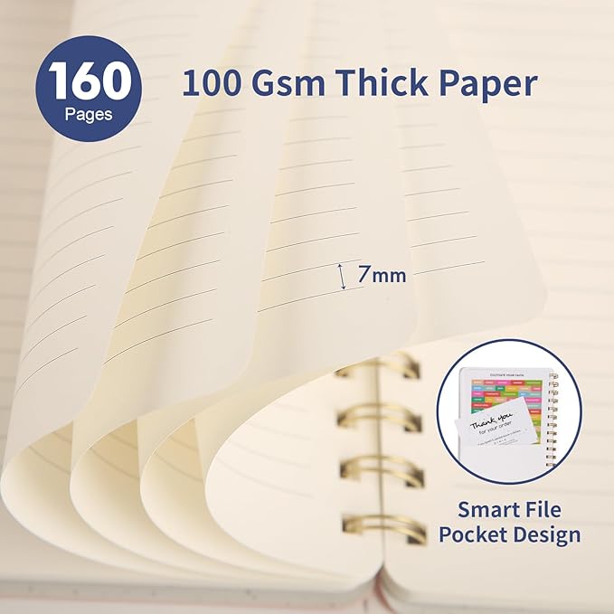 Lined Spiral Notebook College Ruled A5 Journal Book for Note Taking, 160 Pages Writing Journal for Office and Home School Supplies 5.75x8.125 inch (3pack-Pink/NavyBlue/Black)