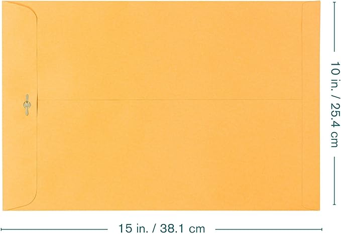 EnDoc 10 x 15 Clasp Envelopes - 100 Pack Brown Kraft Catalog Mailing Gummed Seal Envelope - 28lb Heavyweight 10x15 Inches Manila Envelopes for Home, Office, Business, Legal or School