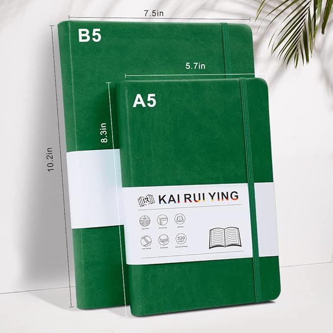 KaiRuiYing Lined Journal Notebook with Pen Holder, 320 Pages, 7.6'' × 10.3'' Large Size B5-100 GSM Thick Paper, for Writing, Work, Office, Leather Hardcover