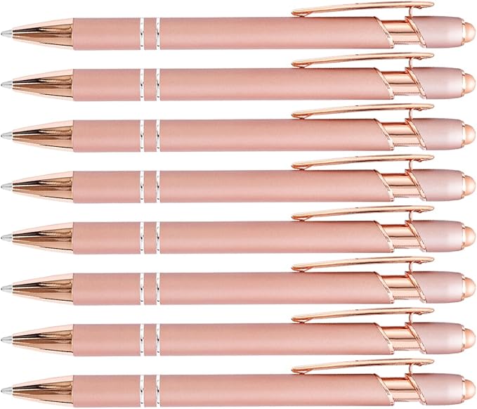 PASISIBICK 8 Pack Rose Gold Ballpoint Pen 2-in-1 Stylus Retractable Metal Stylus Pen for Touch Screens with Stylus tip, 1.0 mm Black Ink(8 PCS Rose Gold)