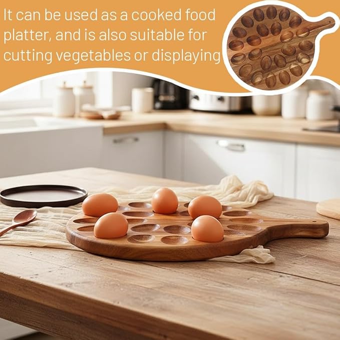 24 Holes Wood Deviled Egg Platter Round Tray for Devilled Eggs Container, Charcuterie Board for Kitchen Countertops, Deviled Egg Tray Holder for Easter, Gathering, Thanksgiving & Parties