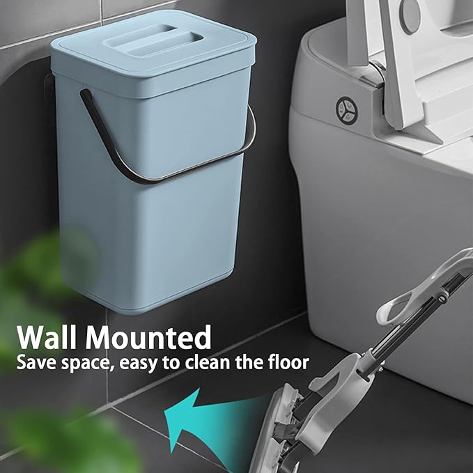 stonespace Compost Bin Kitchen, Under Sink Compost Bin Indoor Sealed, 3.2 Gallon/12L Compost Bucket for Kitchen, Wall Mounted Trash Can,Small Trash Can with Lid,1 Pack Blue