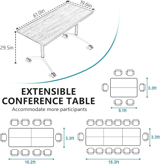 Conference Room Table, Folding Conference Tables,Thicken Grey Tabletop,Flip Top Wooden Seminar Meeting Room Table for Conference Room Offices (8, BlackWoodGrain, 61.0“)