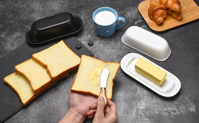Butter Dish with Lid, Butter Keeper, Easy Scoop,Butter Container Holds for East/West Coast Butter, Dishwasher Safe (Black)