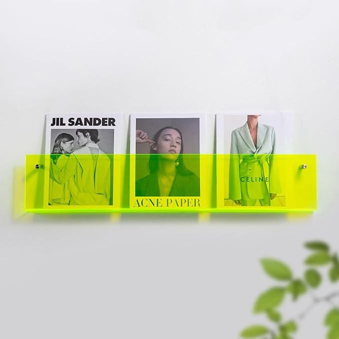 ROYALITA 2-Pack Acrylic Magazine Holder Brochure Holder, 17" Record Holder Magazine Rack, Fashion Hanging Bookshelf Literature Storage Rack for Waiting Room, Living Room, Office, Green 17 Inch