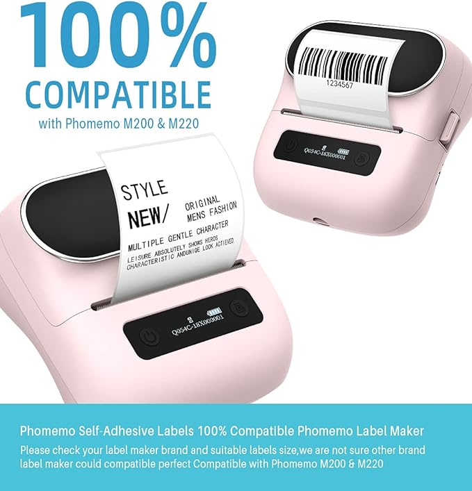 Phomemo 2.36" x 3.14" Multipurpose Labels, Premium Adhesive Mailing Address Label Compatible with M220 M200 Thermal Printer for Logo Design, QR Code, Name Tag, Inventory, 100Pcs