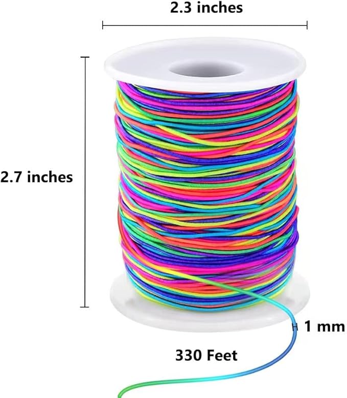 Elastic String for Bracelets, 1mm x 330 Feet Sturdy Rainbow Elastic Cord for Jewelry Making, Necklaces, Beading and Crafts