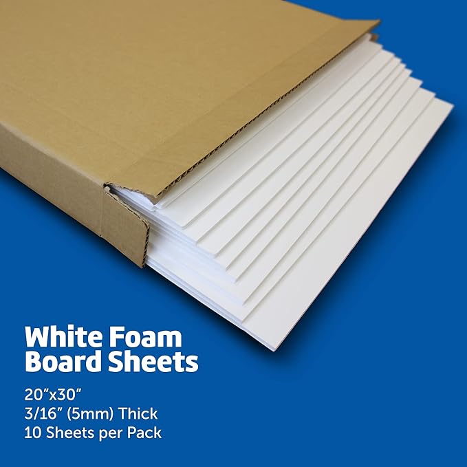 Flipside Products 20" x 30" White Foam Board, Arts and Crafts, 3/16" Thick, Presentations, Signboards, Backing Board, Display, Pack of 10