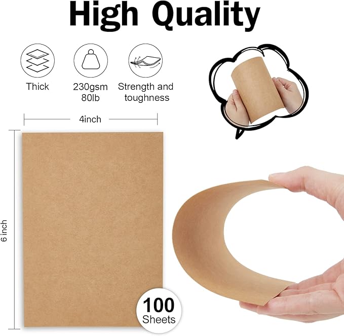 Brown Craft Cardstock 4x6 Blank Cards,Goefun 100 Pack 80lb Unruled Index Cards for Invitations, Business, Greetings, DIY