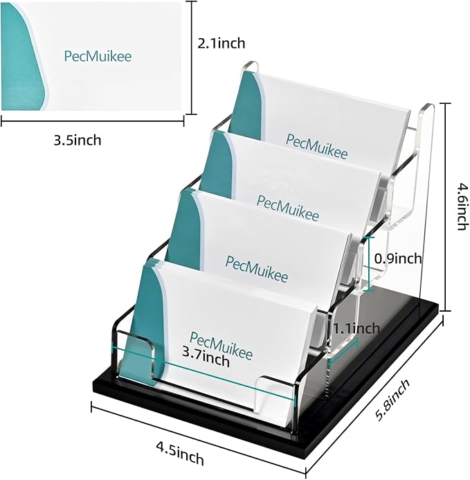 PecMuikee Business Card Holder for Desk,Acrylic Business Card Display Stand,Multiple Business Card Holders for Office, Exhibition, Home, Restaurant (4 Slot)
