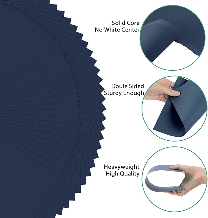 OcePor 100 Sheets Navy Blue Cardstock Paper, Colored Printer Paper 8.5 x 11, Thick Construction for Cards Making, Scrapbook,Office Printing, Invitations, Certificates,DIY Crafting 92 lb/250gsm