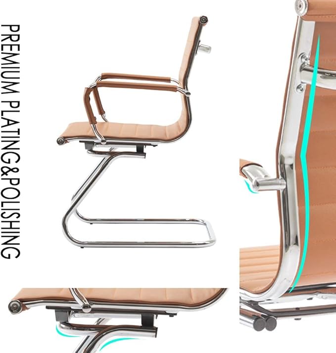 Office Desk Chair Set of 8,No Wheels PU Leather Computer Chairs Mid Back Guest Chairs with Seld Base for School/Reception/Conference/Waiting Room,Terracotta