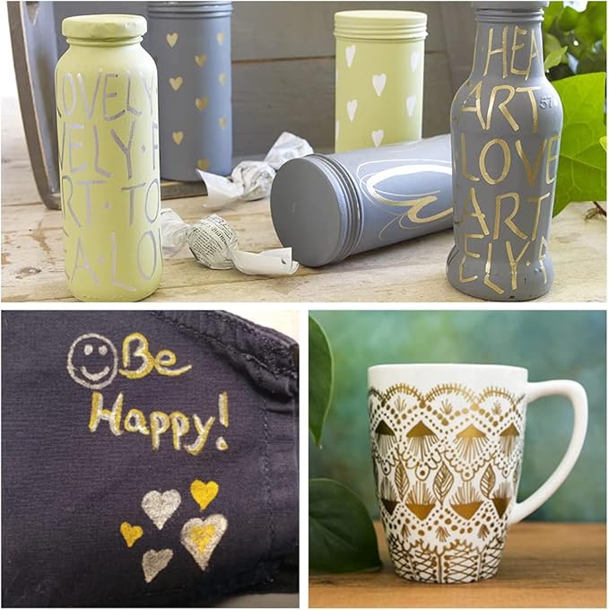 Overseas Gold and Silver Paint Pens - 6 Pack Oil Based Metallic Permanent Markers, Medium Tip, Quick Dry and Waterproof Paint Markers for Rock, Wood, Metal, Plastic, Canvas, Glass, Ceramics, Rubber