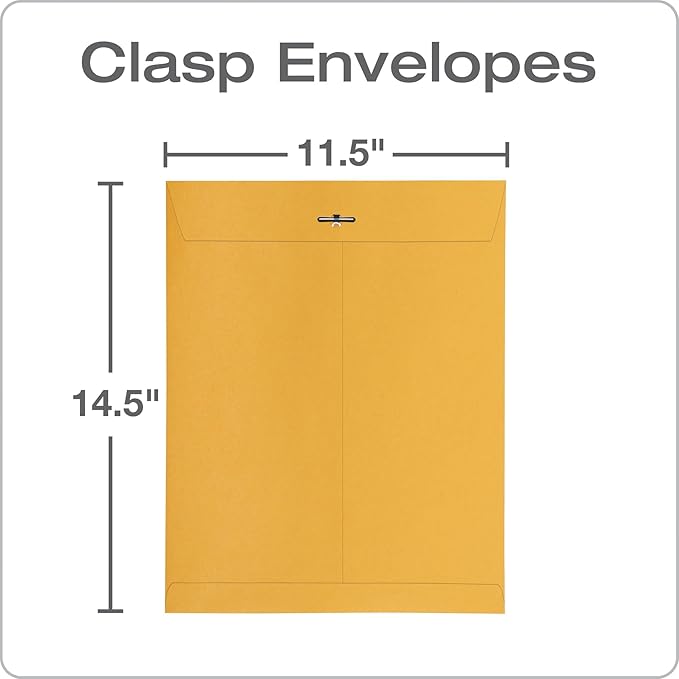 Quality Park 11-1/2" x 14-1/2" Clasp Envelopes, Brown Kraft, Gummed Flap, Heavy 32lb, 100/Box (QUA37805)