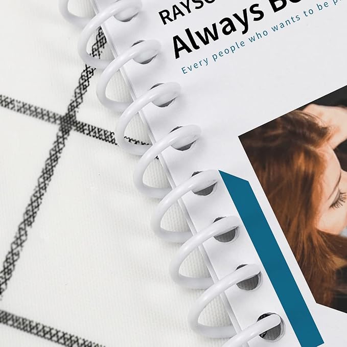 Rayson 7.9mm Plastic Spiral Coil Binding 3:1 Pitch, 5/16inch, 40 Sheets Capacity White Coil Binding Spines - Versatile for Office and Educational Tasks, Pack of 100