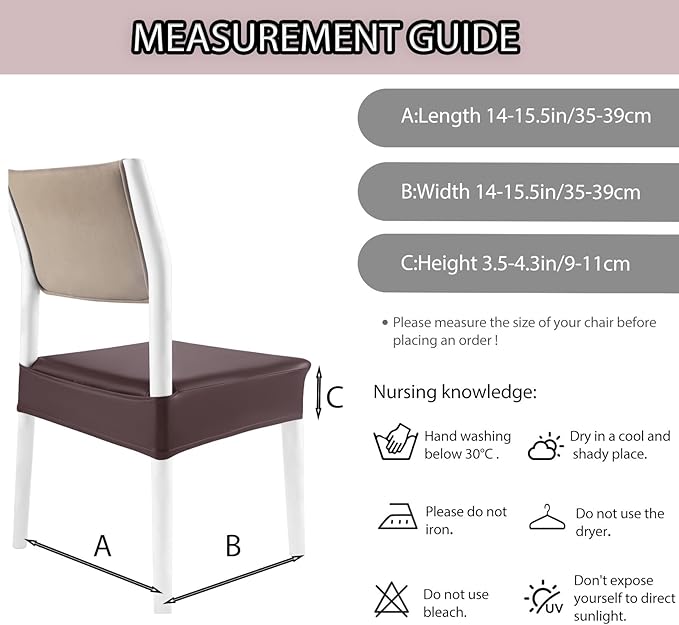 CWK Waterproof PU Leather Dining Chair Covers Set of 2-Stretchable Chair Seat Slipcovers, Removable & Washable Protector for Dining Room,Home,Office,Wedding,Rear Covers (PU-Coffee)