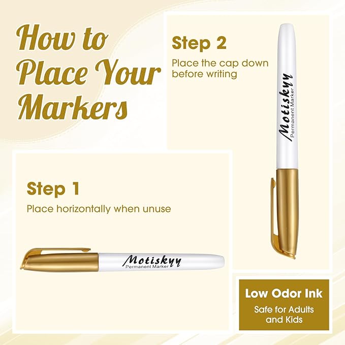 180 Pcs Metallic Permanent Markers Bulk Fine Point Metallic Markers Pens for Fabric, Black Paper, Cards, Scrapbook, Wood, Plastic, Canvas, Mugs, DIY Art Crafts, Etc(Gold)