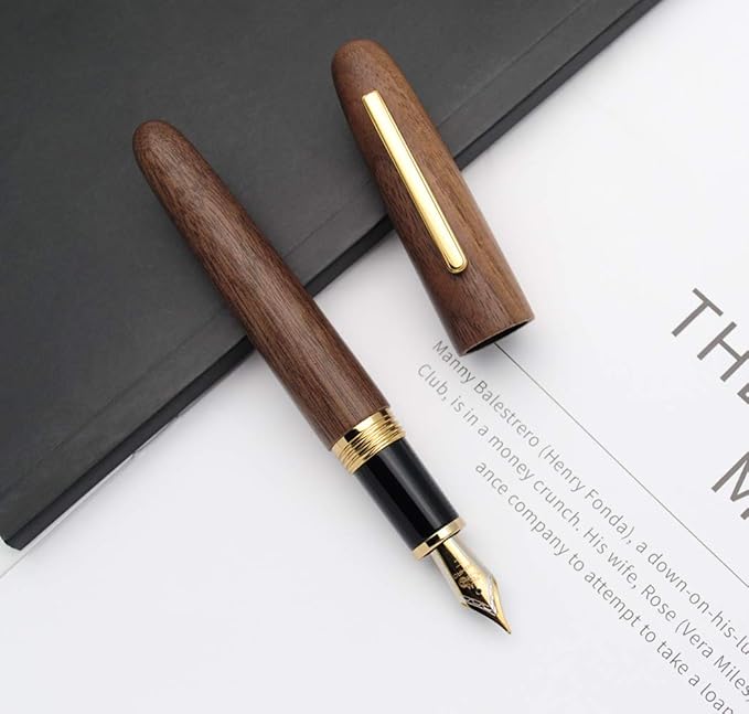 JINHAO 9056 Natural Wood Fountain Pen Handmade Ink Pen (Peach Wood, Fine Nib 0.5mm)