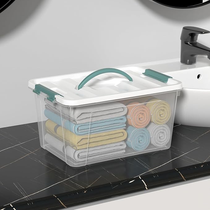 Ramddy 6-Pack 14 Quart Plastic Storage Bin with Handle, Clear Latching Container Box