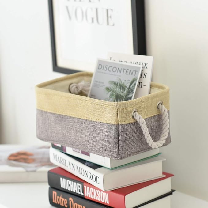 TheWarmHome Storage Baskets for Organizing - 11.8x7.8x5.2 inch Small 6 Pack Storage Bins for Shelve, Farbic Storage cubes Organizer for Baby Toys Nursery (Gold & Grey)