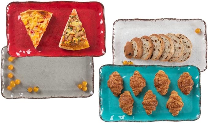 LEHAHA Christmas Melamine Platters for Serving Food, Colored Serving Trays, 17.5 x 10 Rectangular Turkey Serving Tray, Set of 2, Perfect for Outdoor, Christmas Parties, Restaurant, Dishwasher Safe