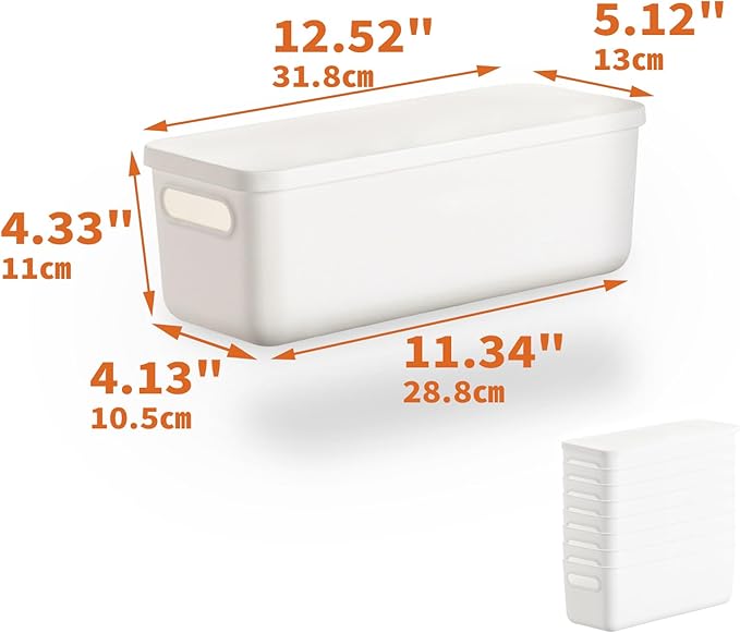 Plastic Storage Baskets With Lid Organizing Container Lidded Knit White Storage Organizer Bins for Shelves Drawers Desktop Playroom Classroom Office (8XS)