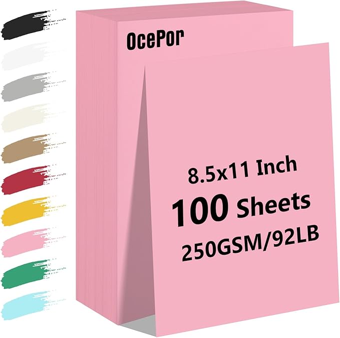 OcePor 100 Sheets Pinks Valentine's Day Cardstock Paper, Colored Printer Paper 8.5 x 11, Card Stock Thick Construction for Craft,Scrapbook,Office Printing, Invitations, Certificates,92 lb/250gsm