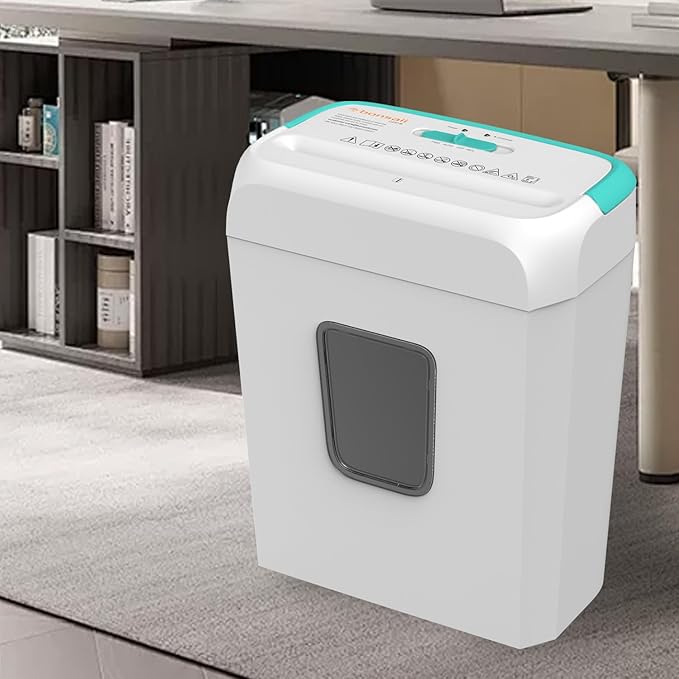 Bonsaii Secure Shredder, Home Office Shredder, high Security, 6-Sheet, Cross-Cut shredding for documents, Mail, Staples, Credit Cards, Equipped Convenient Handle, 3.4-Gallon Wastebasket, White & Blue