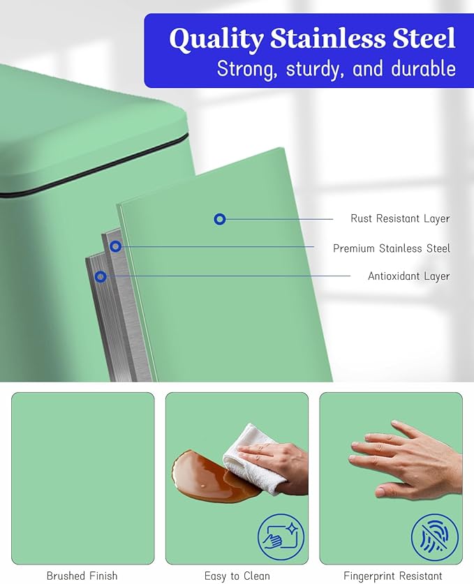 JM.YIPENG Bathroom Rubbish Bin, 5 Litre Cosmetic Bin, Small Waste Bin with Soft Close Lid, Bathroom Bin for Toilet, Bathroom, Bedroom, Living Room, Green