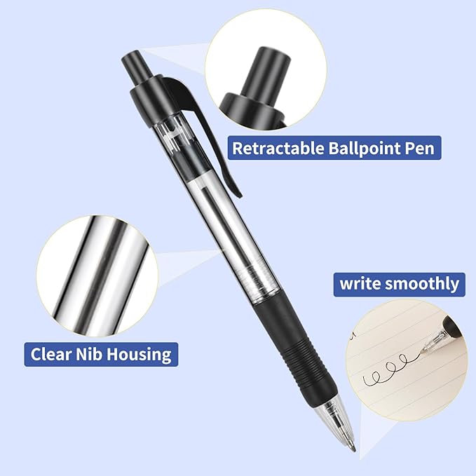 Blcculi 200 Pack Retractable Ballpoint Pens Bulk,1.0 mm Medium Point Pen,Black Gel Ink Pens,Smooth Writing Pens with Comfortable Grip for Office Supplies Journal Writing (Black Ink)