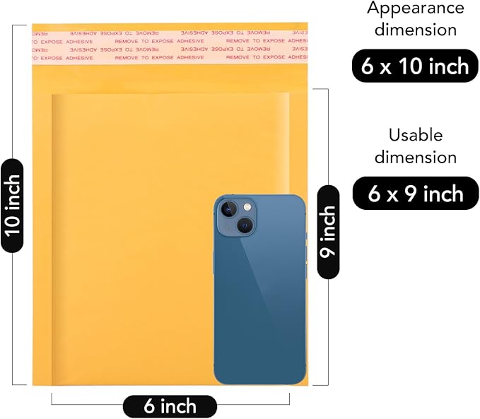 Fuxury Kraft Bubble Mailer 6x10 Inch 50 Pack,Strong Adhesion Padded Envelopes,Self Seal Bubble Envelopes, Waterproof Cushioned Bubble Mailers Packaging for Small Business,Bulk #0 Mailers Yellow