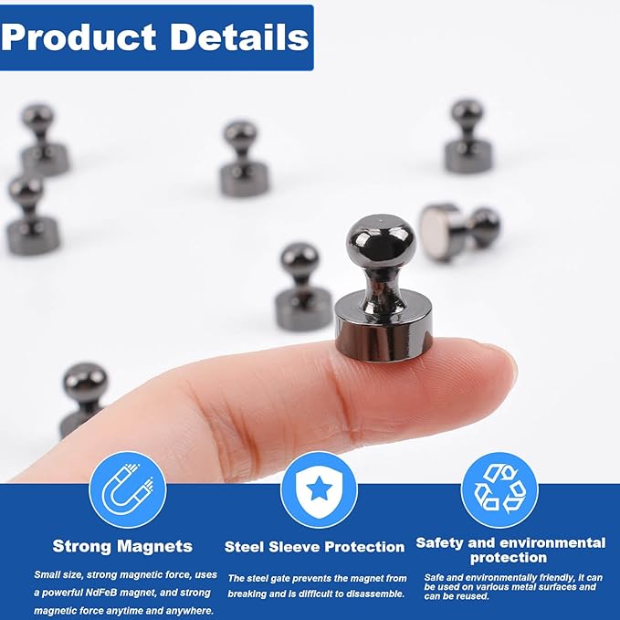 25Pcs Fridge Magnets, Bright Black Strong Refrigerator Magnets Small Push Pin Magnet s, Magnetic Decorative Magnet s for Whiteboard, Classroom, Office, Dry Erase and Map Magnet
