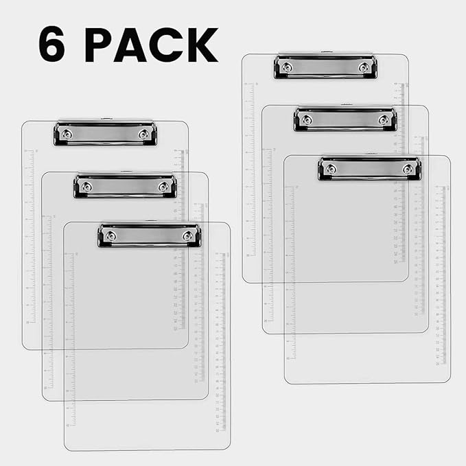 PERFORMORE Clear Acrylic Clipboards 6-Pack | 12ā x 9ā Letter-Size Writing Boards | Durable Transparent Plastic with Silver Low-Profile Clips | Ideal for Office, School, Events, and Seminars