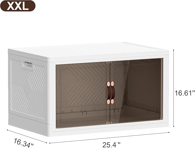 JOYMOOP Folding Storage Bins Organizer, 84 Quart Collapsible Storage Box with Wheels and Door, Stackble Plastic Storage Container for Clothing, Books and Sundries (XXL, 21 Gal, 1 Tier)