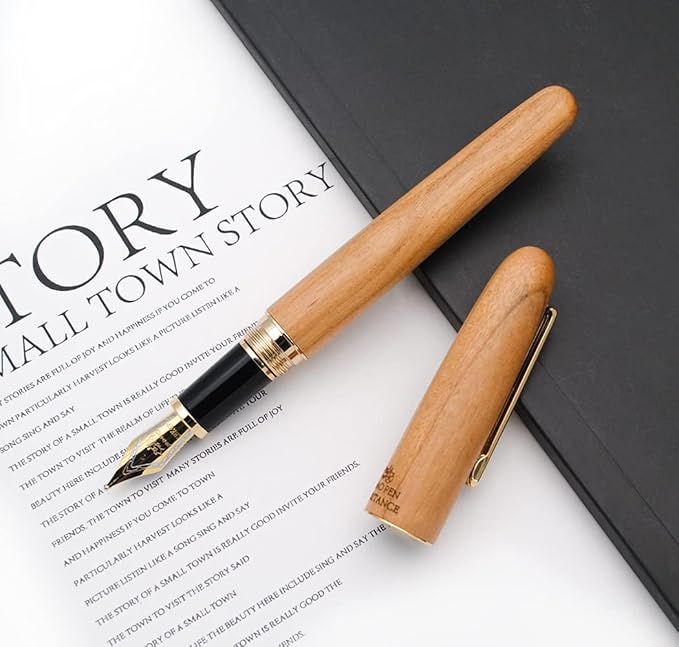 JINHAO 9036 Natural Wood Fountain Pen Handmade Ink Pen (Medium Nib 0.7mm, Cherry Wood)