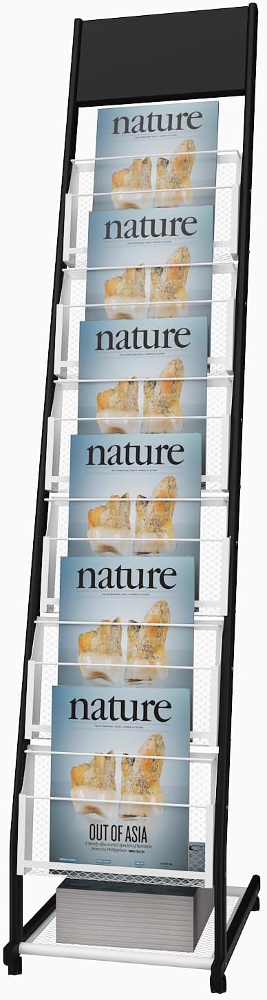 floor standing magazine rack Brochure Display Stand with 4 wheels and 6 layers for reception rooms or offices