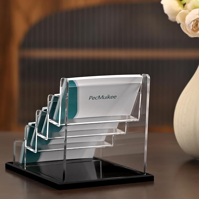 PecMuikee Business Card Holder for Desk,Acrylic Business Card Display Stand,Multiple Business Card Holders for Office, Exhibition, Home, Restaurant (4 Slot)