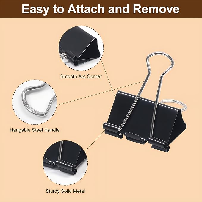 Black Binder Clips Assorted Sizes - Coideal 100 Pcs Metal Binder Paper Clips Foldback Bulldog Clip Clamps for Office School (Mini, Small, Medium, Large)